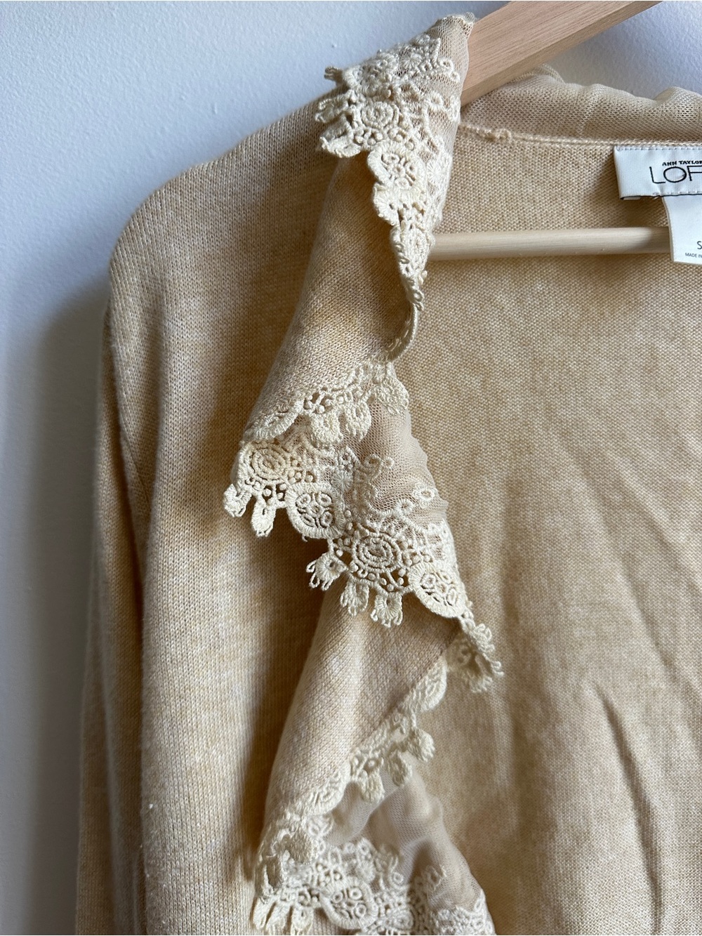 Ann Taylor Lace-Trim Open Crop Cardigan - Picture 2 of 4